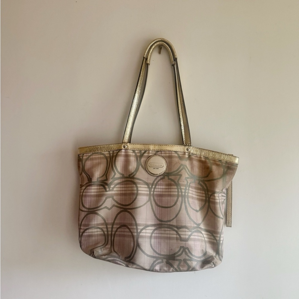 Coach Metallic and Tan Signature Tote